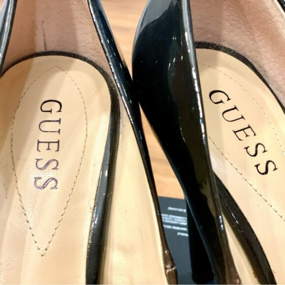 Sexy Tan/Black Guess Patent Platform Heels - Picture 5 of 9